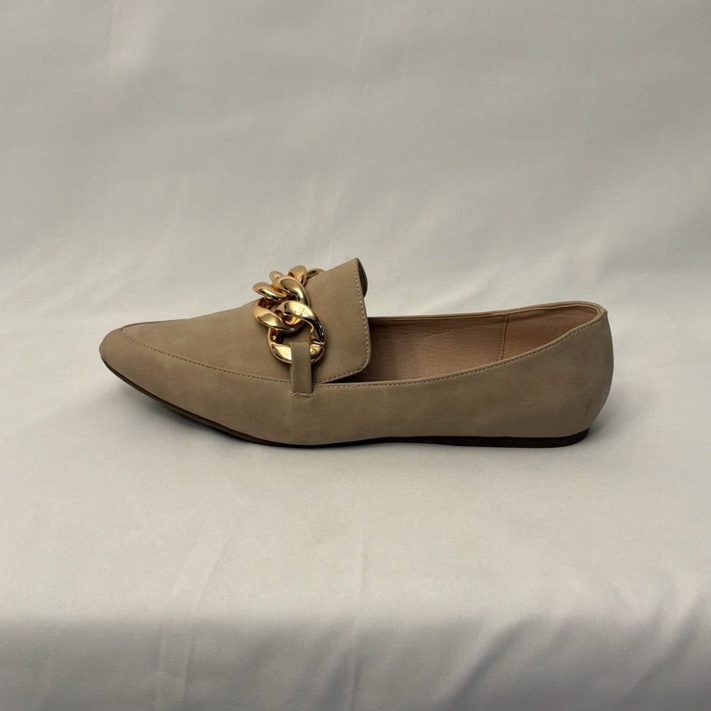 Madden Girl Tan Flats with Gold Chain Detail